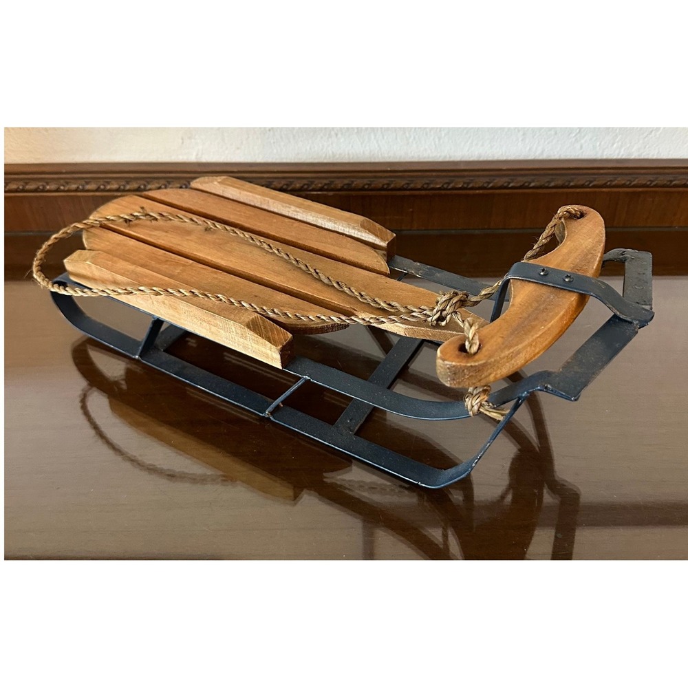 Vintage Decorative Miniature Wooden Sled Rustic Christmas Holiday Tabletop Decor